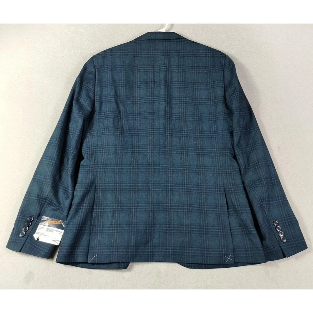 Egara Blazer Mens 40S Blue Plaid Skinny Fit Stretch Sport Coat Formal Business